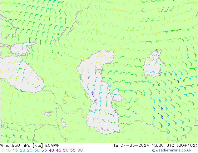 Wind 950 hPa ECMWF Tu 07.05.2024 18 UTC