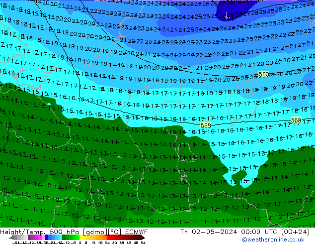 Z500/Yağmur (+YB)/Z850 ECMWF Per 02.05.2024 00 UTC