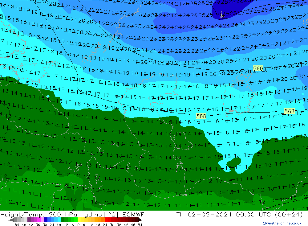 Height/Temp. 500 hPa ECMWF Th 02.05.2024 00 UTC