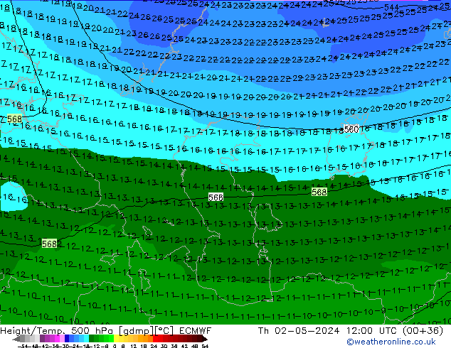 Z500/Rain (+SLP)/Z850 ECMWF Th 02.05.2024 12 UTC