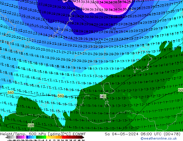 Z500/Rain (+SLP)/Z850 ECMWF sab 04.05.2024 06 UTC