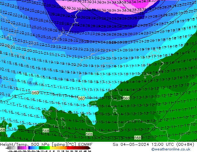 Z500/Rain (+SLP)/Z850 ECMWF sam 04.05.2024 12 UTC