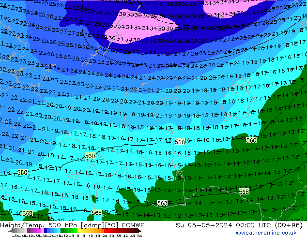 Z500/Rain (+SLP)/Z850 ECMWF Ne 05.05.2024 00 UTC