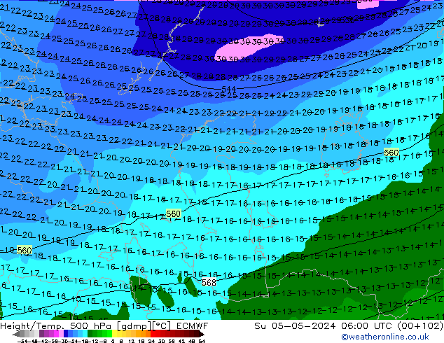 Z500/Rain (+SLP)/Z850 ECMWF dim 05.05.2024 06 UTC