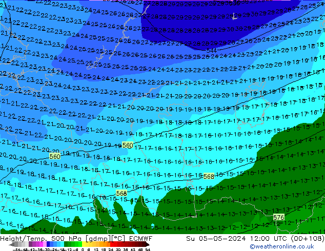 Z500/Rain (+SLP)/Z850 ECMWF Su 05.05.2024 12 UTC