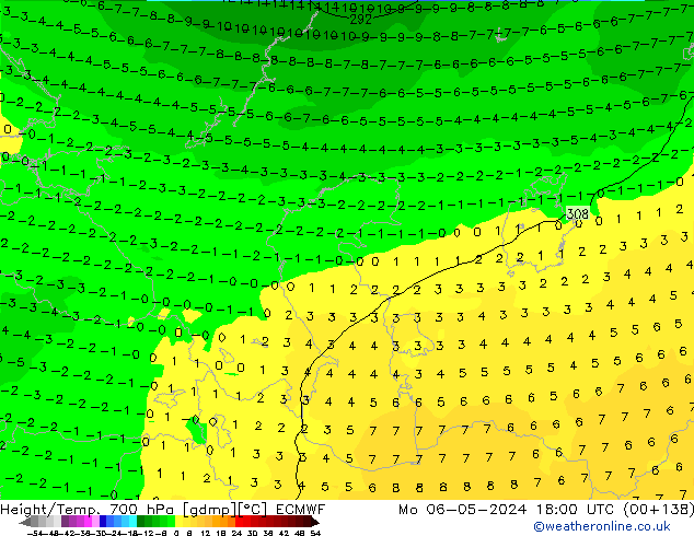 Height/Temp. 700 hPa ECMWF Mo 06.05.2024 18 UTC