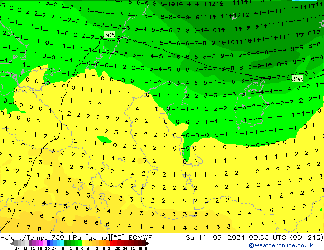 Height/Temp. 700 hPa ECMWF  11.05.2024 00 UTC