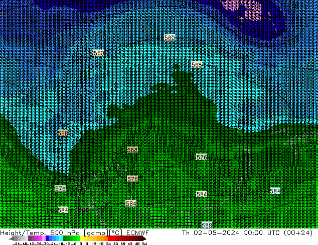 Z500/Rain (+SLP)/Z850 ECMWF 星期四 02.05.2024 00 UTC