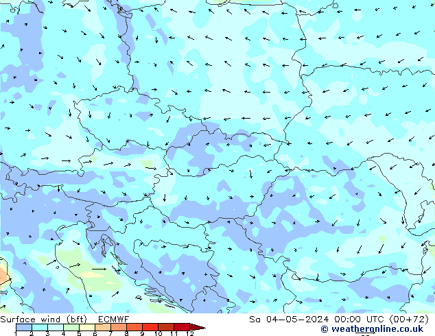 Viento 10 m (bft) ECMWF sáb 04.05.2024 00 UTC