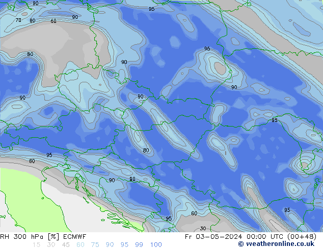 RH 300 гПа ECMWF пт 03.05.2024 00 UTC