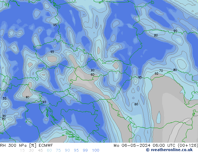 Humidité rel. 300 hPa ECMWF lun 06.05.2024 06 UTC