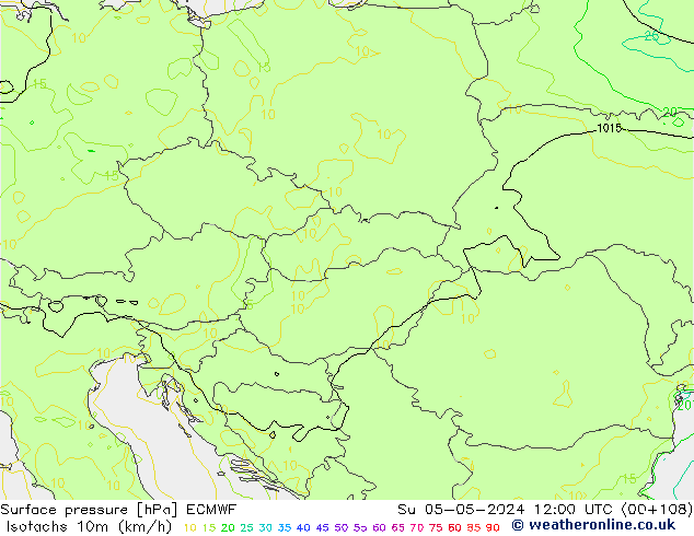 Isotachs (kph) ECMWF  05.05.2024 12 UTC