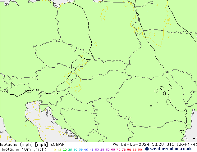 Isotachs (mph) ECMWF ср 08.05.2024 06 UTC