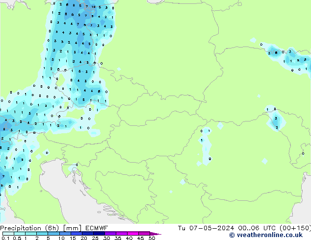 Precipitation (6h) ECMWF Tu 07.05.2024 06 UTC