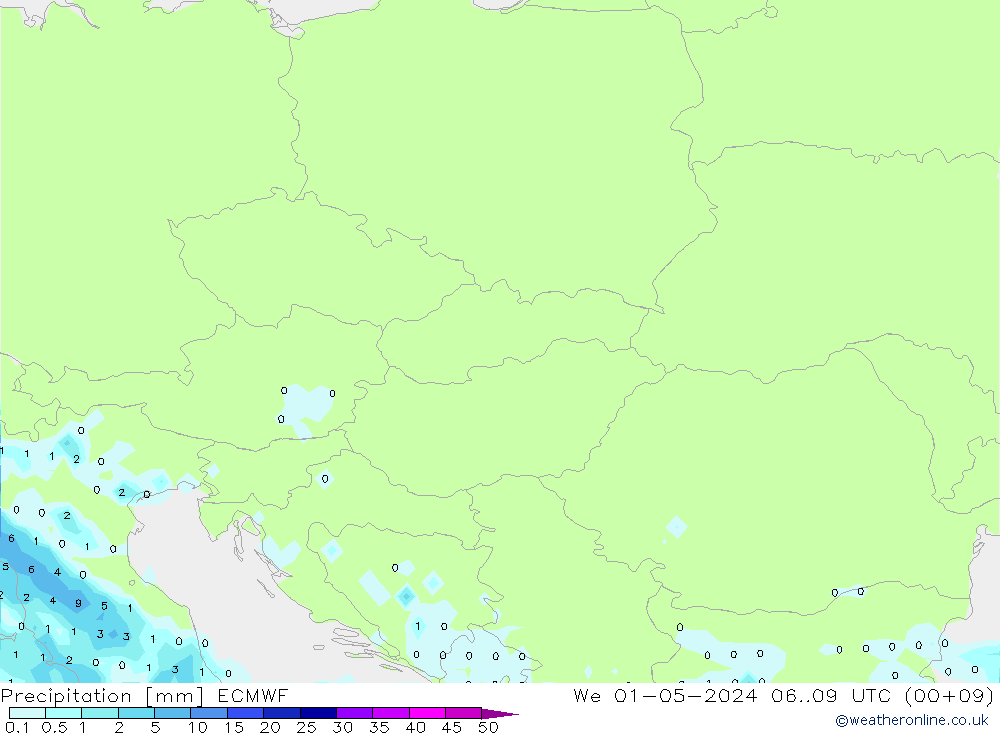 Precipitation ECMWF We 01.05.2024 09 UTC