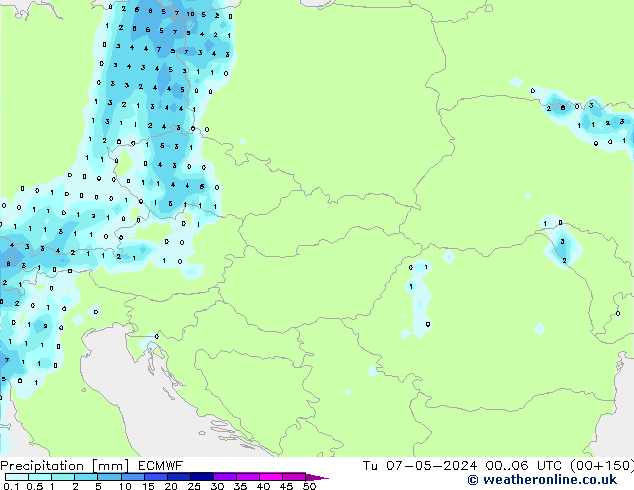 Srážky ECMWF Út 07.05.2024 06 UTC