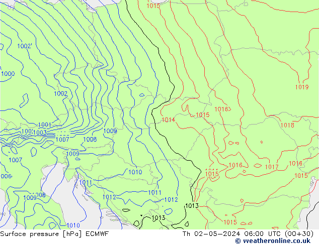 pressão do solo ECMWF Qui 02.05.2024 06 UTC