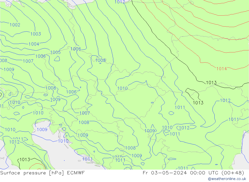 Luchtdruk (Grond) ECMWF vr 03.05.2024 00 UTC