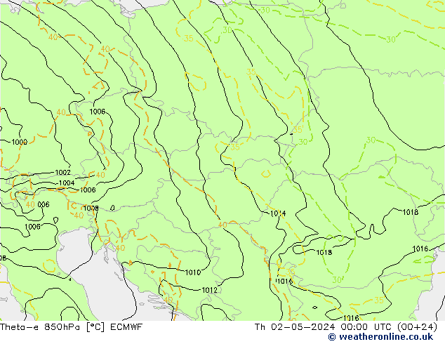 Theta-e 850hPa ECMWF do 02.05.2024 00 UTC