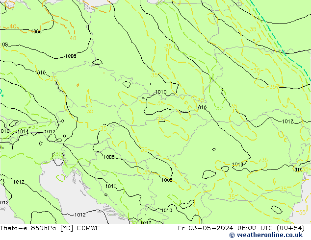 Theta-e 850hPa ECMWF ven 03.05.2024 06 UTC