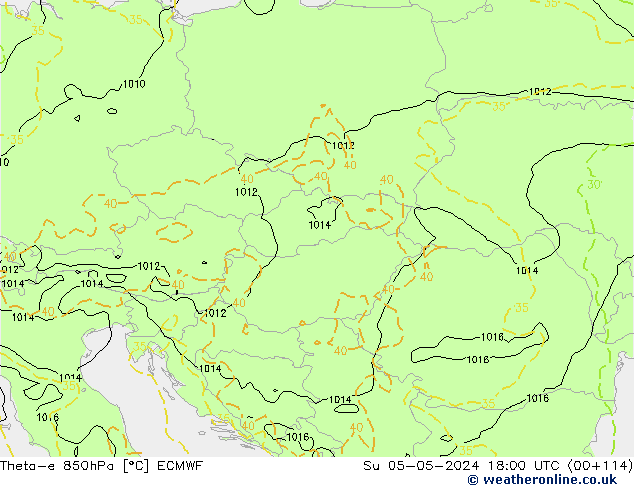 Theta-e 850hPa ECMWF Su 05.05.2024 18 UTC