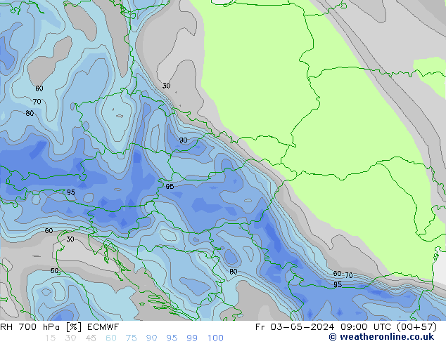 RH 700 hPa ECMWF pt. 03.05.2024 09 UTC