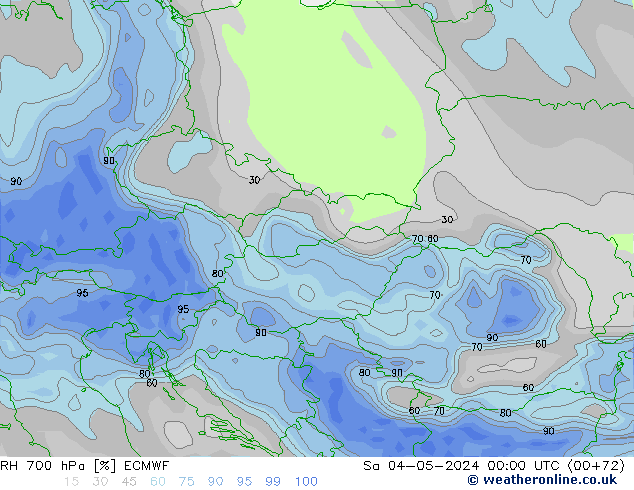 RH 700 hPa ECMWF sab 04.05.2024 00 UTC