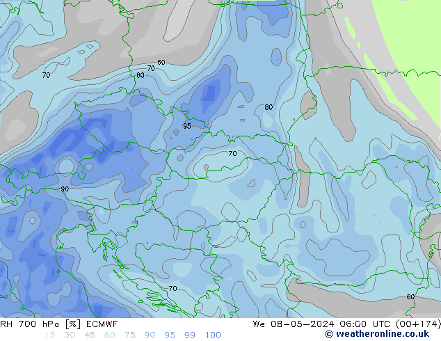 RH 700 гПа ECMWF ср 08.05.2024 06 UTC