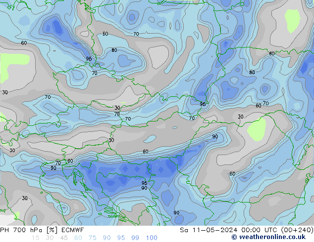 RH 700 hPa ECMWF Sáb 11.05.2024 00 UTC