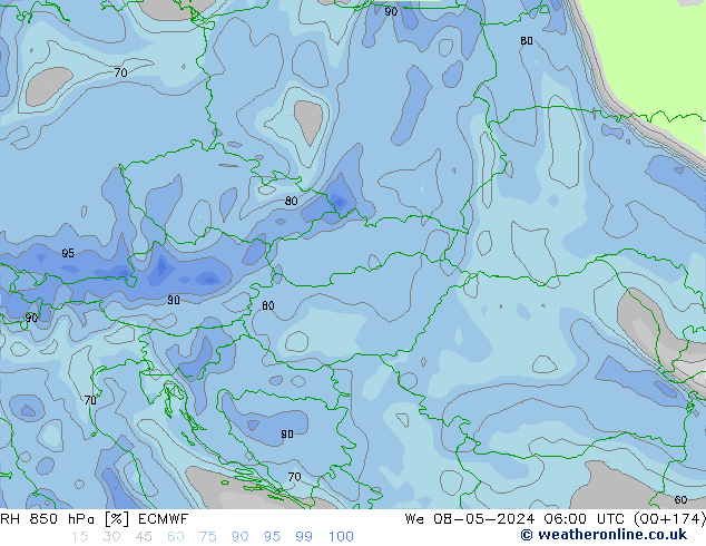 RH 850 гПа ECMWF ср 08.05.2024 06 UTC