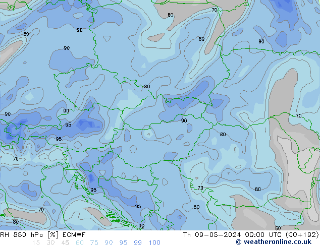 RH 850 hPa ECMWF Th 09.05.2024 00 UTC