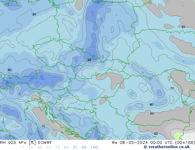 925 hPa Nispi Nem ECMWF Çar 08.05.2024 00 UTC