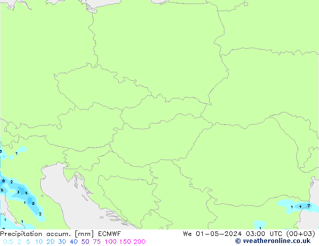 Precipitation accum. ECMWF We 01.05.2024 03 UTC