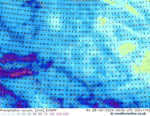 Precipitation accum. ECMWF ср 08.05.2024 06 UTC