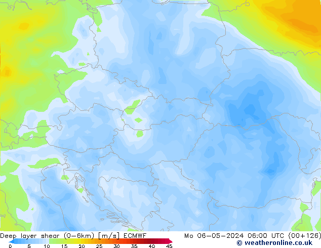 Deep layer shear (0-6km) ECMWF lun 06.05.2024 06 UTC