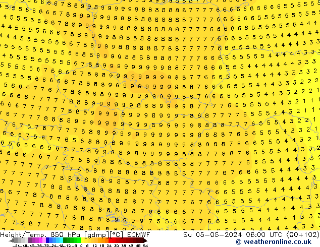 Z500/Rain (+SLP)/Z850 ECMWF Su 05.05.2024 06 UTC