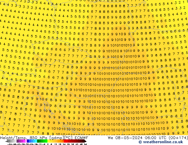 Height/Temp. 850 гПа ECMWF ср 08.05.2024 06 UTC