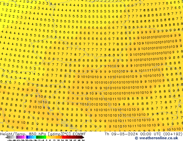 Z500/Rain (+SLP)/Z850 ECMWF czw. 09.05.2024 00 UTC