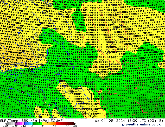 SLP/Temp. 850 hPa ECMWF We 01.05.2024 18 UTC