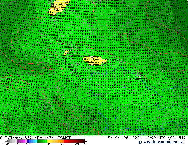 SLP/Temp. 850 гПа ECMWF сб 04.05.2024 12 UTC