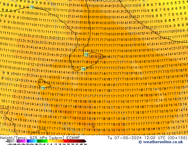 Height/Temp. 925 hPa ECMWF mar 07.05.2024 12 UTC