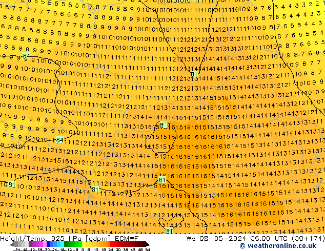 Height/Temp. 925 hPa ECMWF Qua 08.05.2024 06 UTC