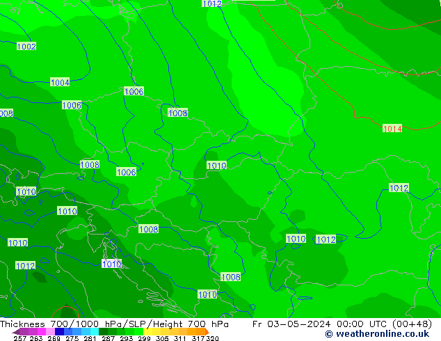 Thck 700-1000 hPa ECMWF ven 03.05.2024 00 UTC