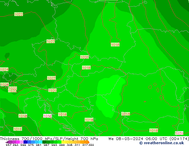 Thck 700-1000 hPa ECMWF St 08.05.2024 06 UTC