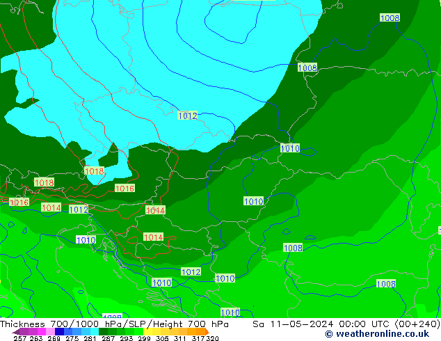 Thck 700-1000 hPa ECMWF Sa 11.05.2024 00 UTC