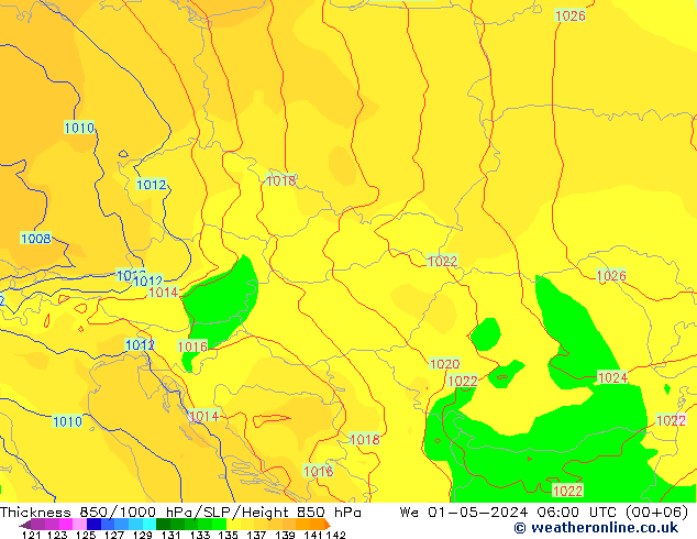 Thck 850-1000 hPa ECMWF mer 01.05.2024 06 UTC