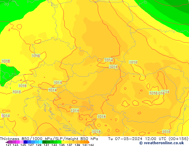 Thck 850-1000 hPa ECMWF Tu 07.05.2024 12 UTC