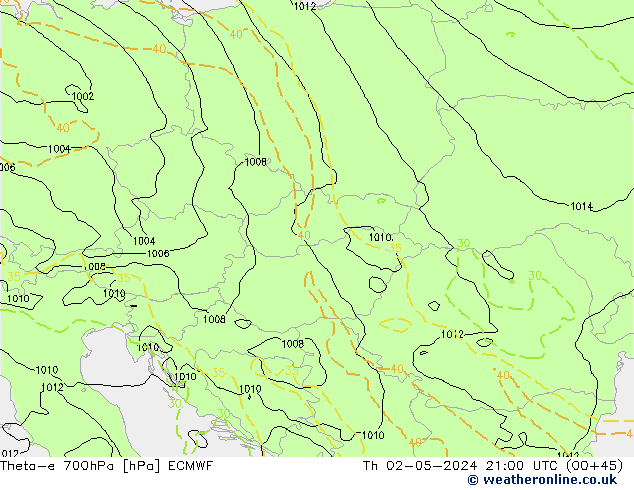 Theta-e 700hPa ECMWF Th 02.05.2024 21 UTC