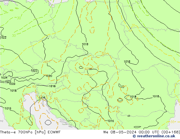 Theta-e 700hPa ECMWF Çar 08.05.2024 00 UTC
