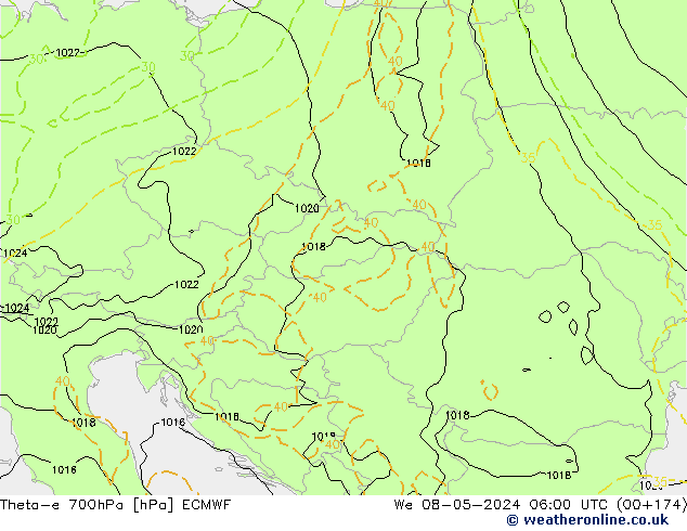 Theta-e 700гПа ECMWF ср 08.05.2024 06 UTC